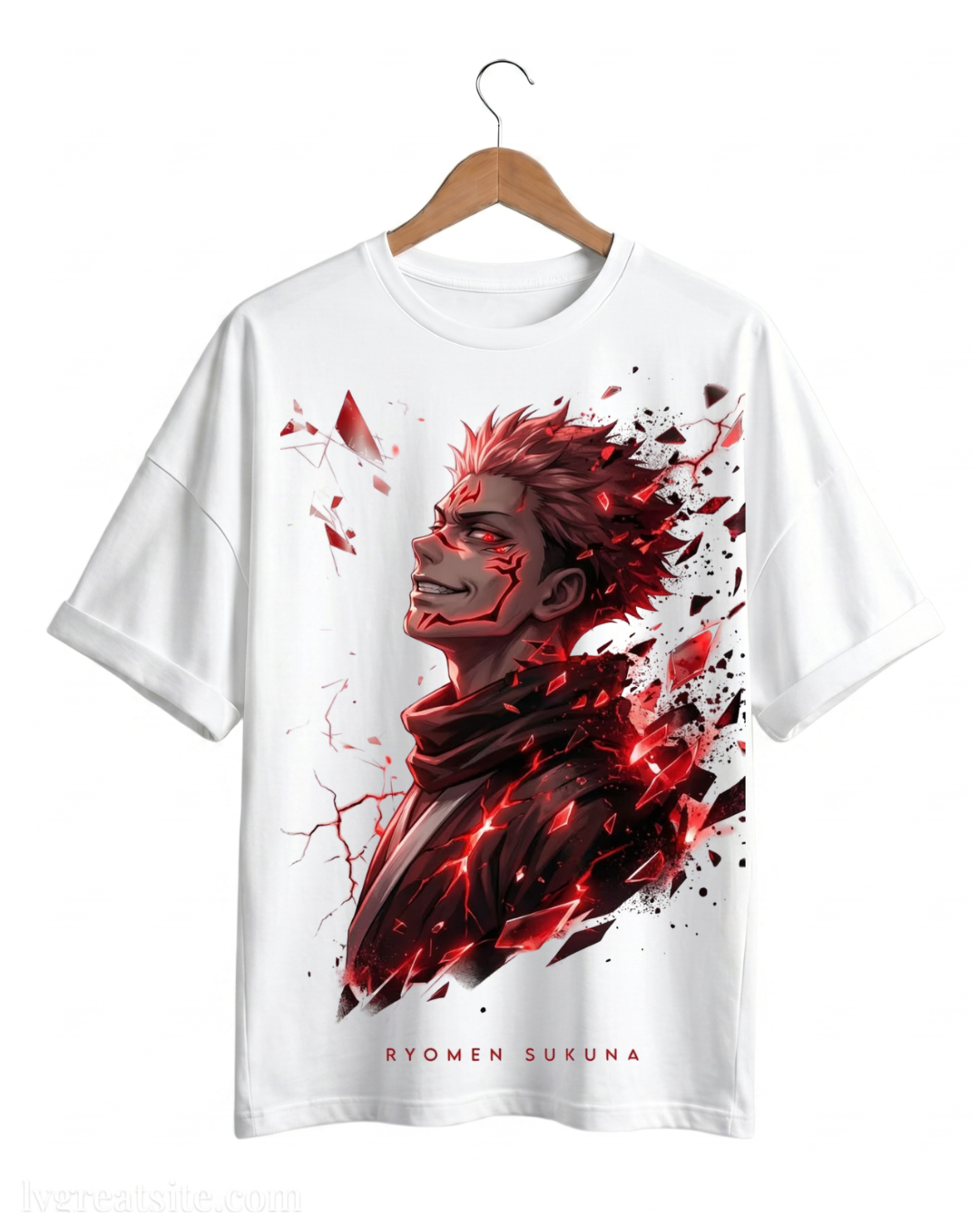Ryomen Sukuna White Drop Shoulder T-Shirt – Jujutsu Kaisen Anime Tee