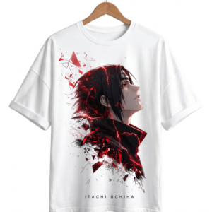 Home itachi uchiha white drop shoulder t shirt – naruto anime graphic tee